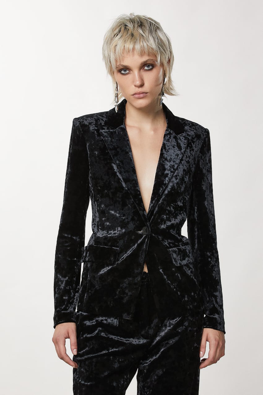 Patrizia Pepe One-button Velvet Jacket Fekete | TMKSF6240