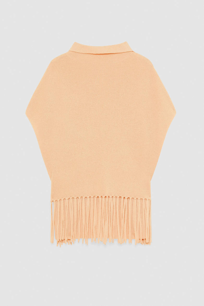 Patrizia Pepe Organic Wool Fringed Poncho Bézs | VOWCF7586