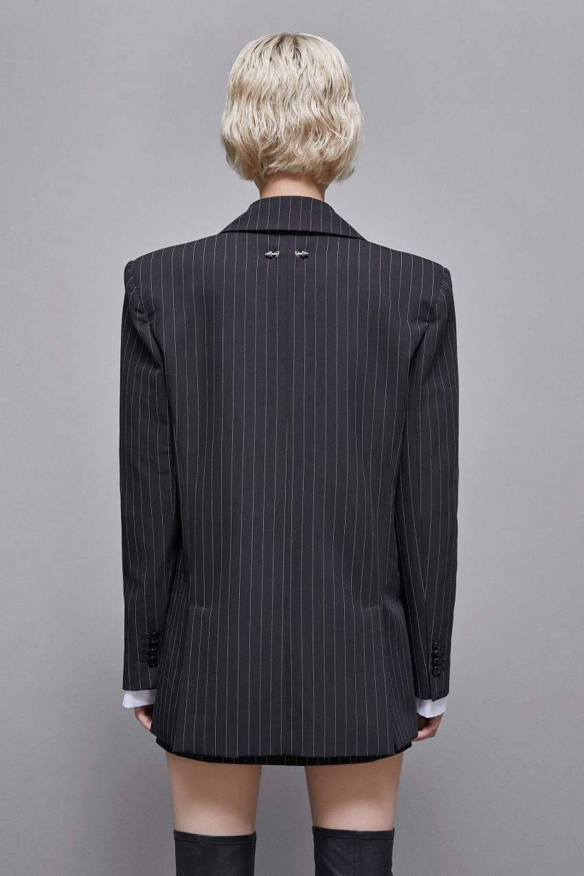 Patrizia Pepe Pinstriped One-button Flannel Blazer Fekete | NHSYD1346