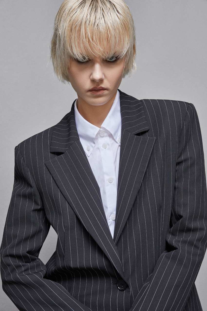 Patrizia Pepe Pinstriped One-button Flannel Blazer Fekete | NHSYD1346