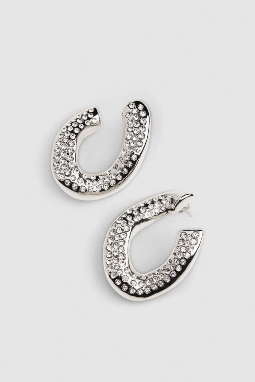 Patrizia Pepe Rhinestone Maxichain Earrings Titán | QYPOJ9425