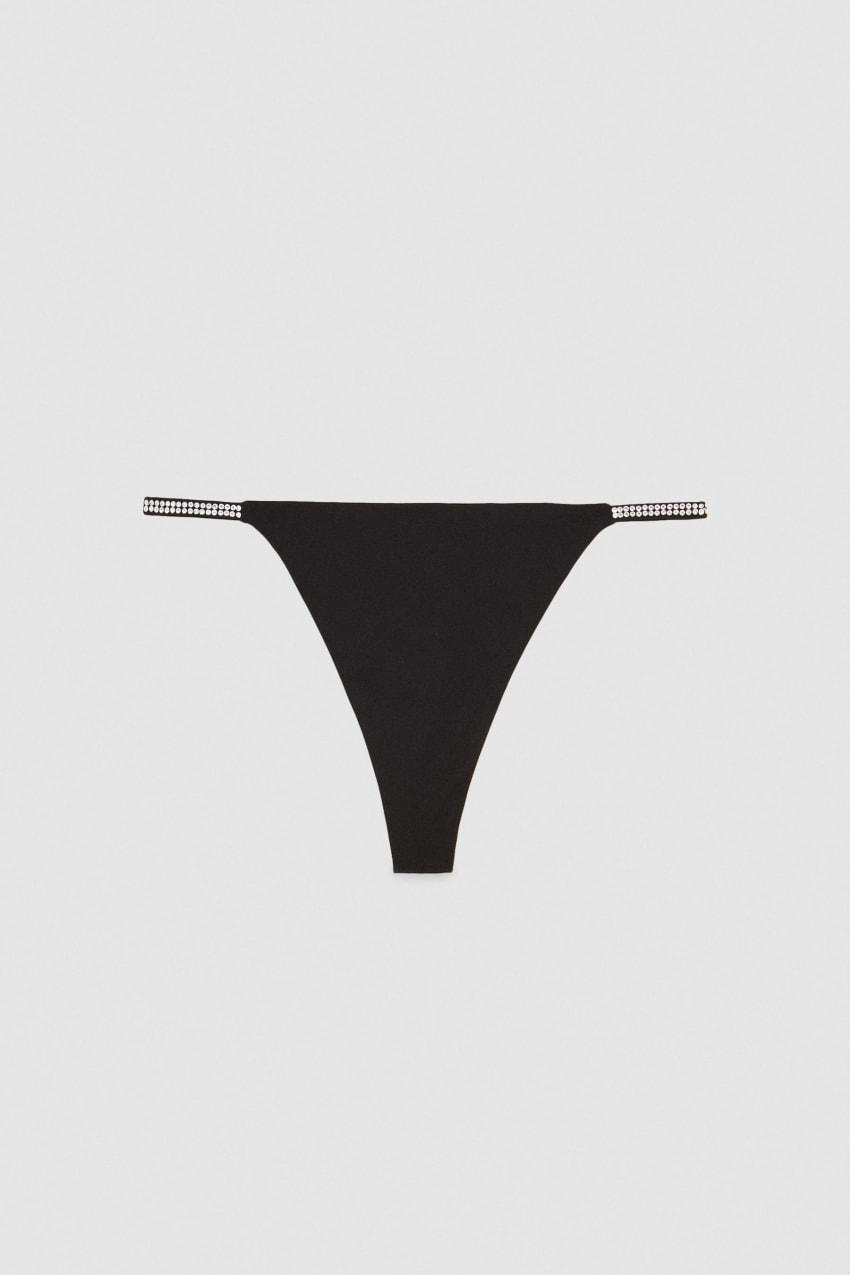 Patrizia Pepe Rhinestone-decorated Jersey Thong Fekete | YSDNA3259