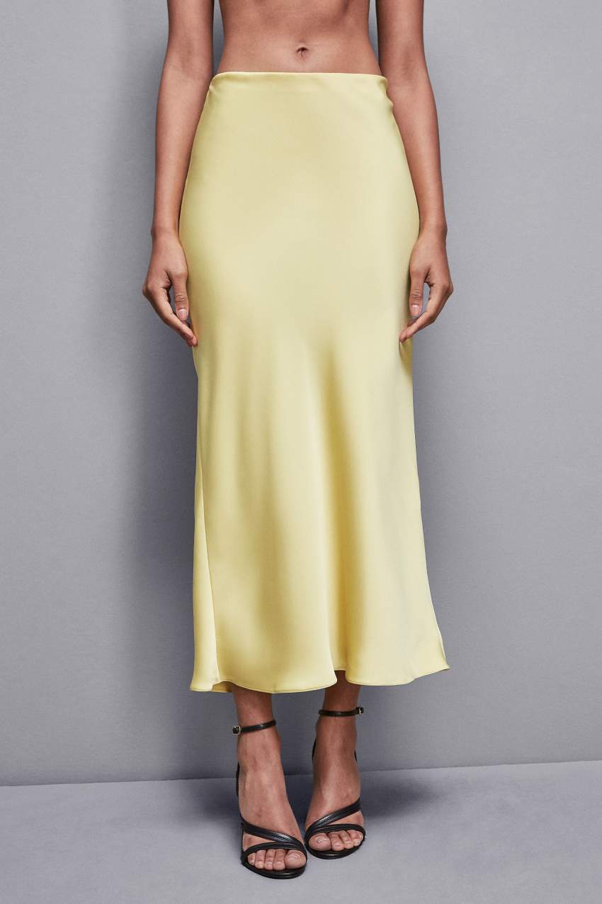 Patrizia Pepe Shiny Satin Midiskirt Sárga | GNHKZ1397