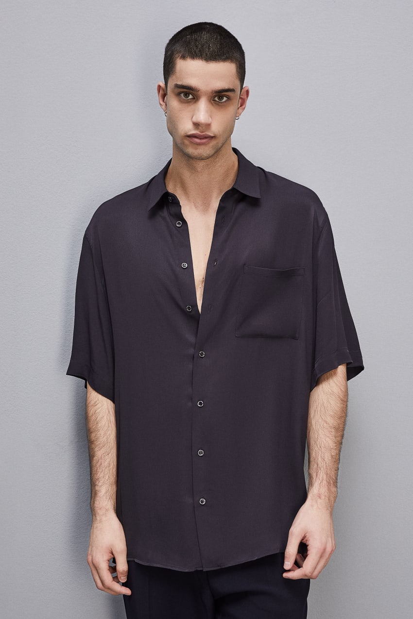 Patrizia Pepe Short Sleeve Shirt In Viscose Twill Kék | DBCQE4572