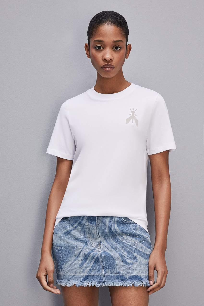 Patrizia Pepe Short-sleeved T-shirt In Cotton With Fly Patch Fehér | QGKND0263