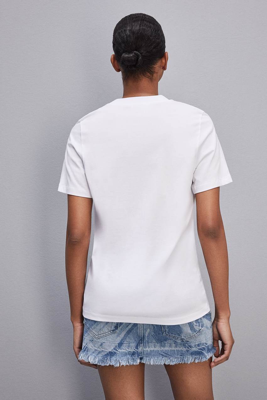 Patrizia Pepe Short-sleeved T-shirt In Cotton With Fly Patch Fehér | QGKND0263