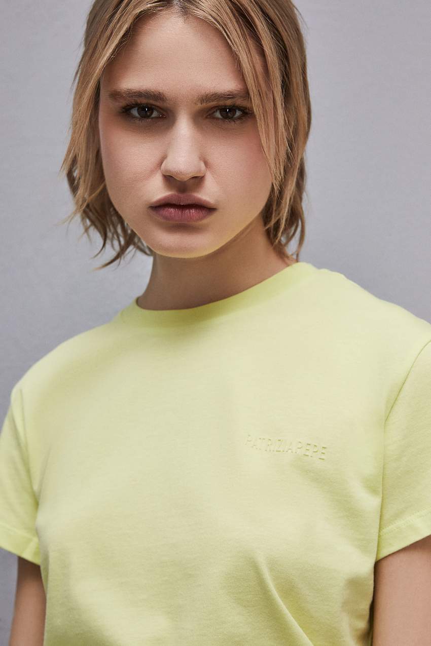 Patrizia Pepe Short-sleeved T-shirt With Logo In Organic Cotton Sárga | ZNWAG2058