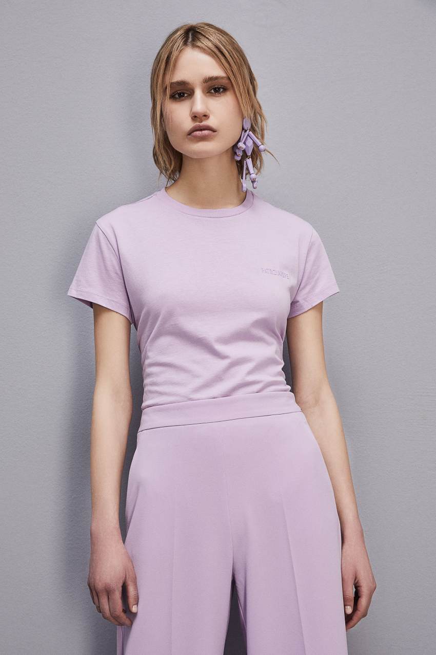 Patrizia Pepe Short-sleeved T-shirt With Logo In Organic Cotton Lila | RYUGI3209