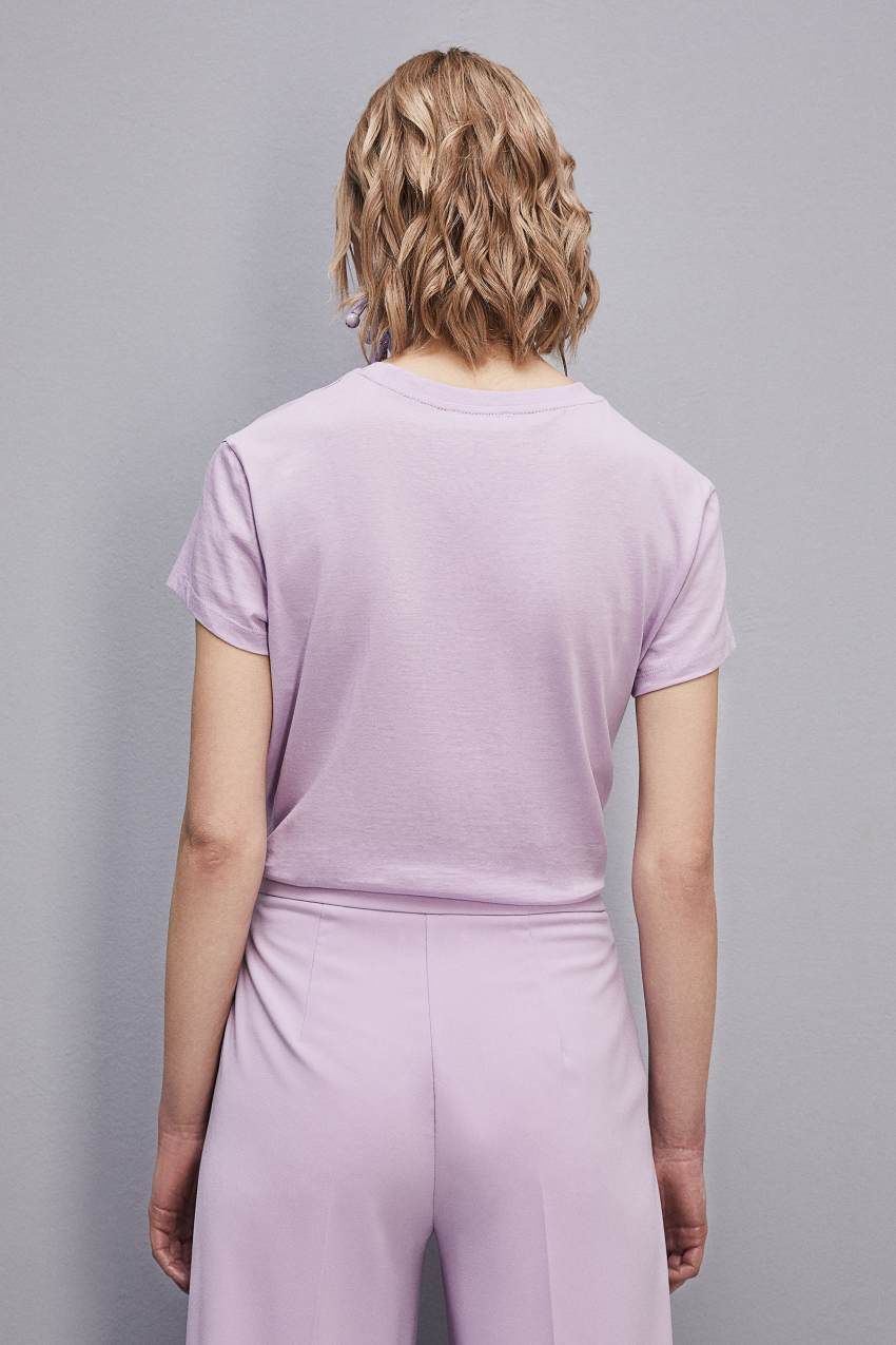 Patrizia Pepe Short-sleeved T-shirt With Logo In Organic Cotton Lila | RYUGI3209