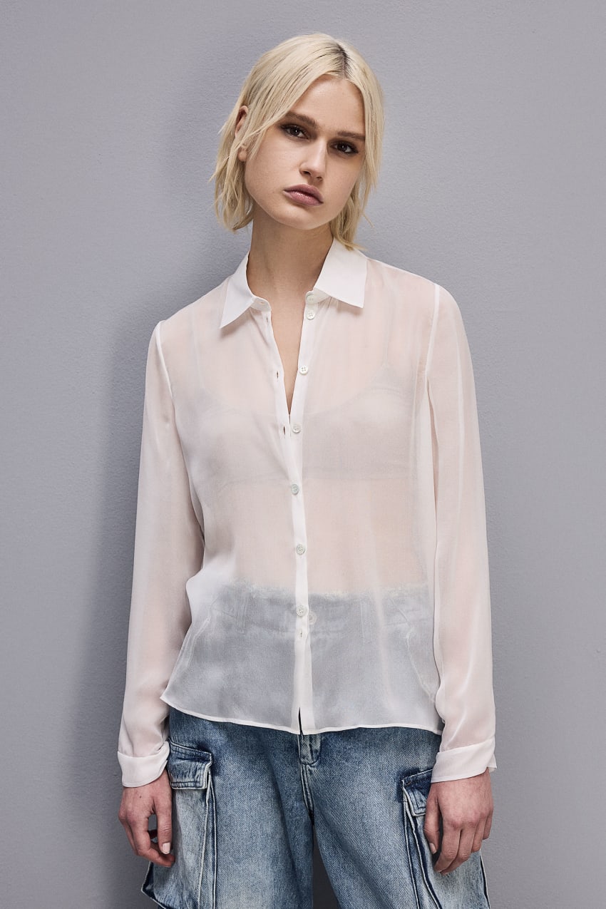 Patrizia Pepe Silk Voile Shirt Fehér | MYENU6120