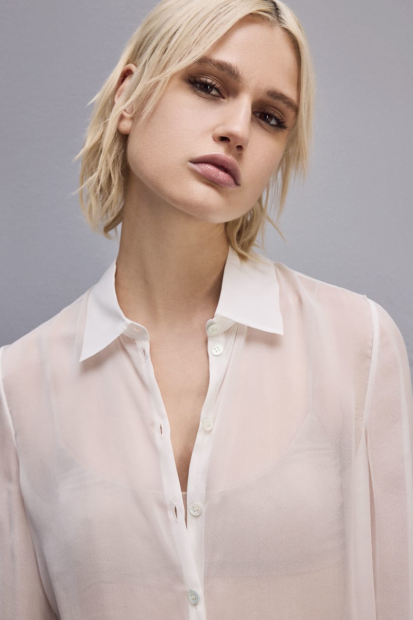 Patrizia Pepe Silk Voile Shirt Fehér | MYENU6120