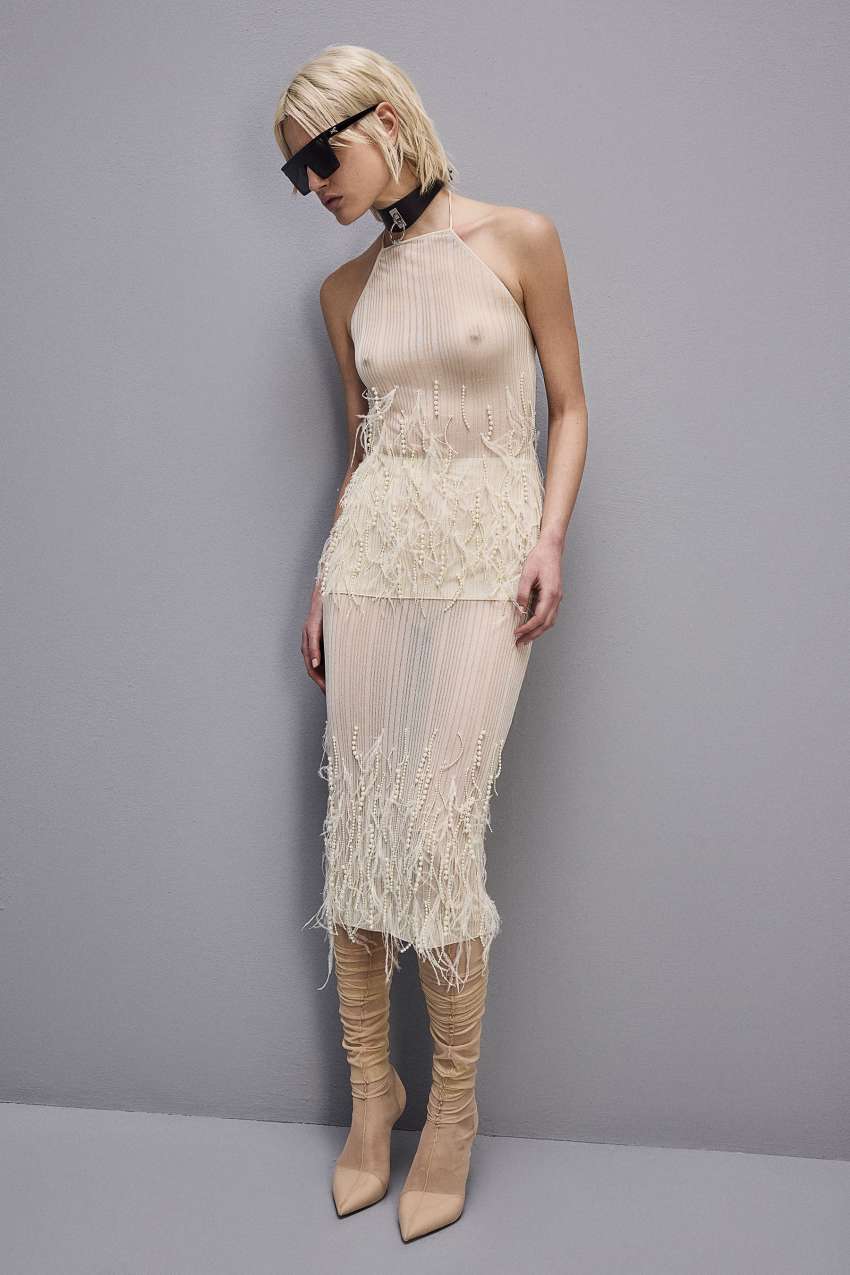 Patrizia Pepe Skirt With Feather And Pearl Embroidery Fehér | MXCOB7243