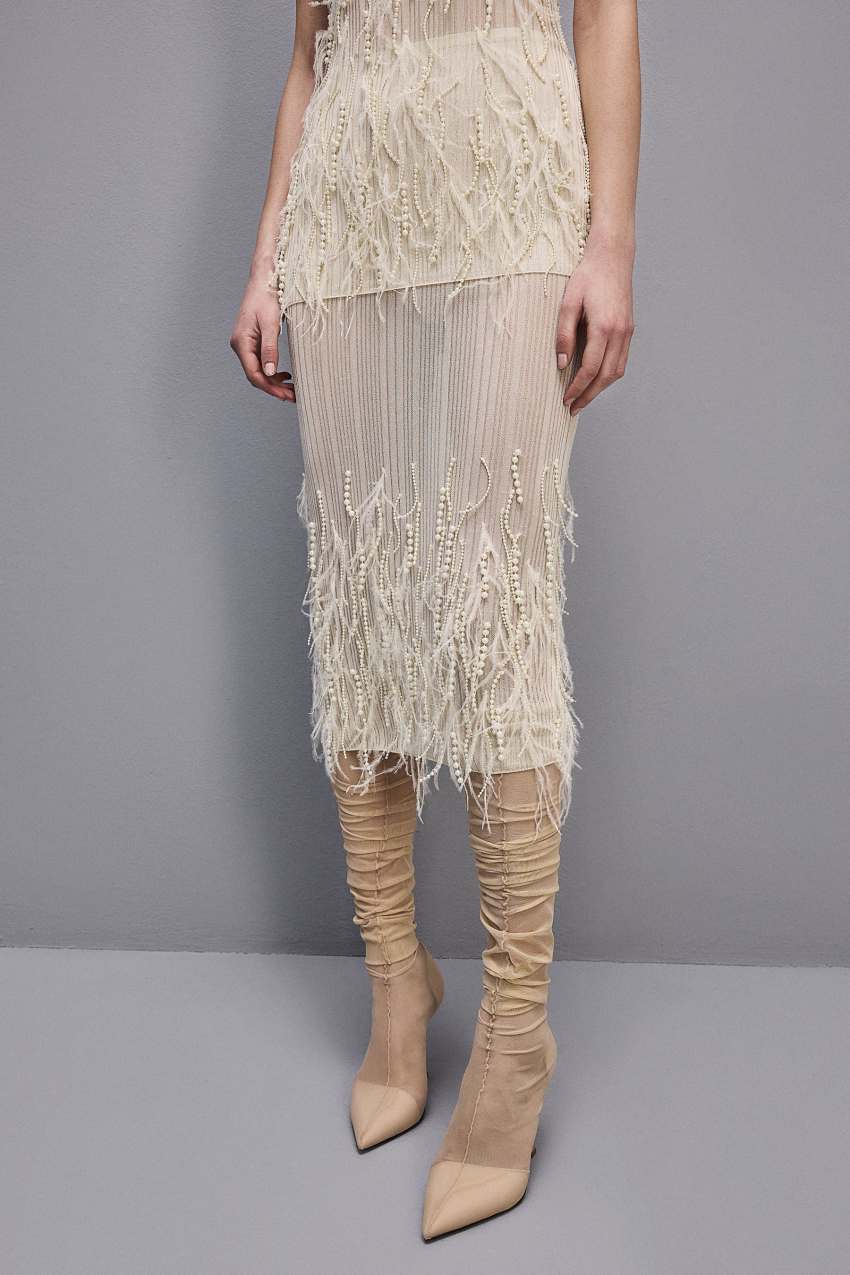 Patrizia Pepe Skirt With Feather And Pearl Embroidery Fehér | MXCOB7243