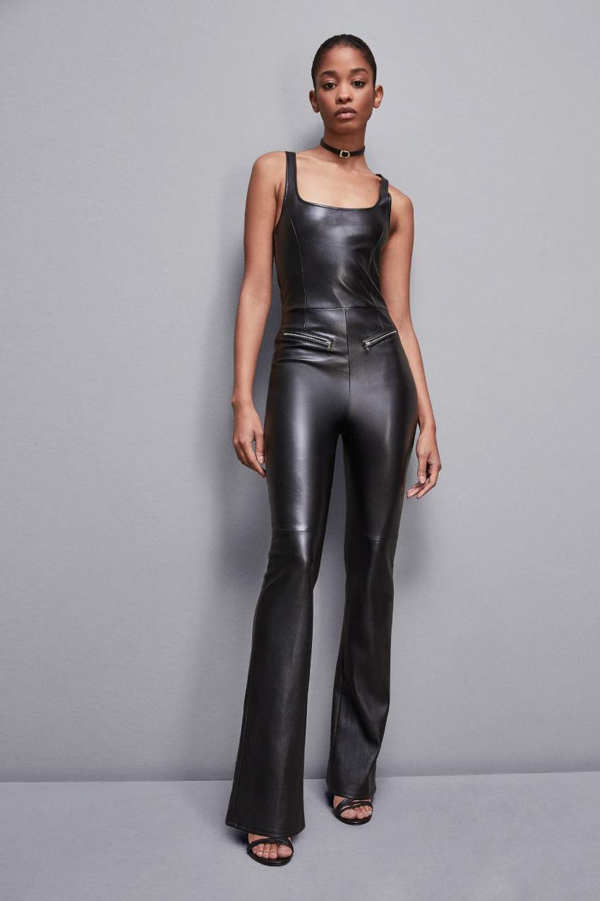 Patrizia Pepe Sleeveless Faux Leather Jumpsuit Fekete | OLWMS9241