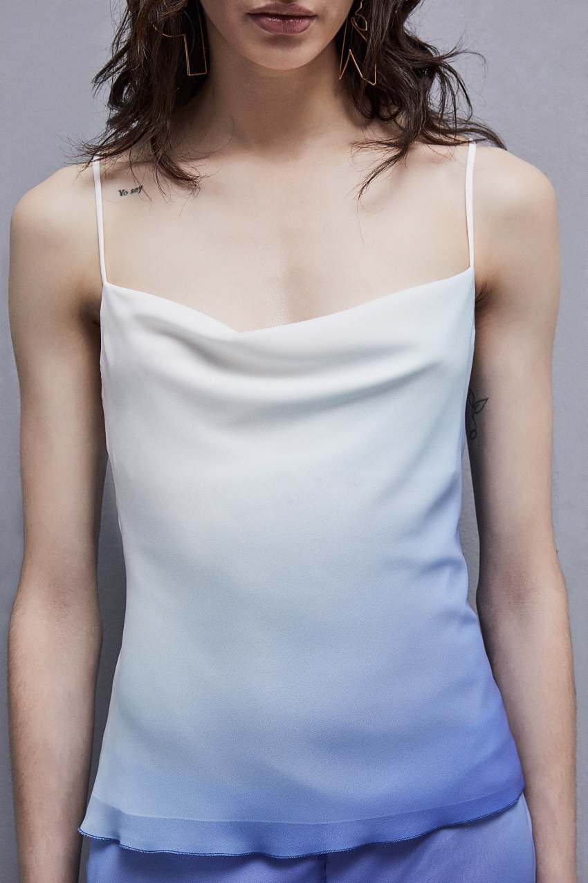 Patrizia Pepe Sleeveless Top With Drop Neckline In Chiffon Világos Kék | GTUHL2319