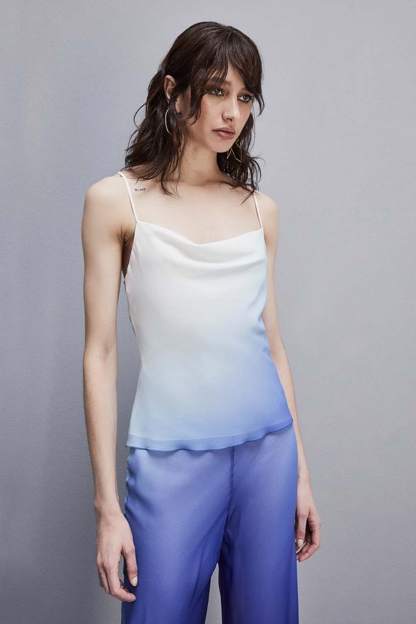 Patrizia Pepe Sleeveless Top With Drop Neckline In Chiffon Világos Kék | GTUHL2319