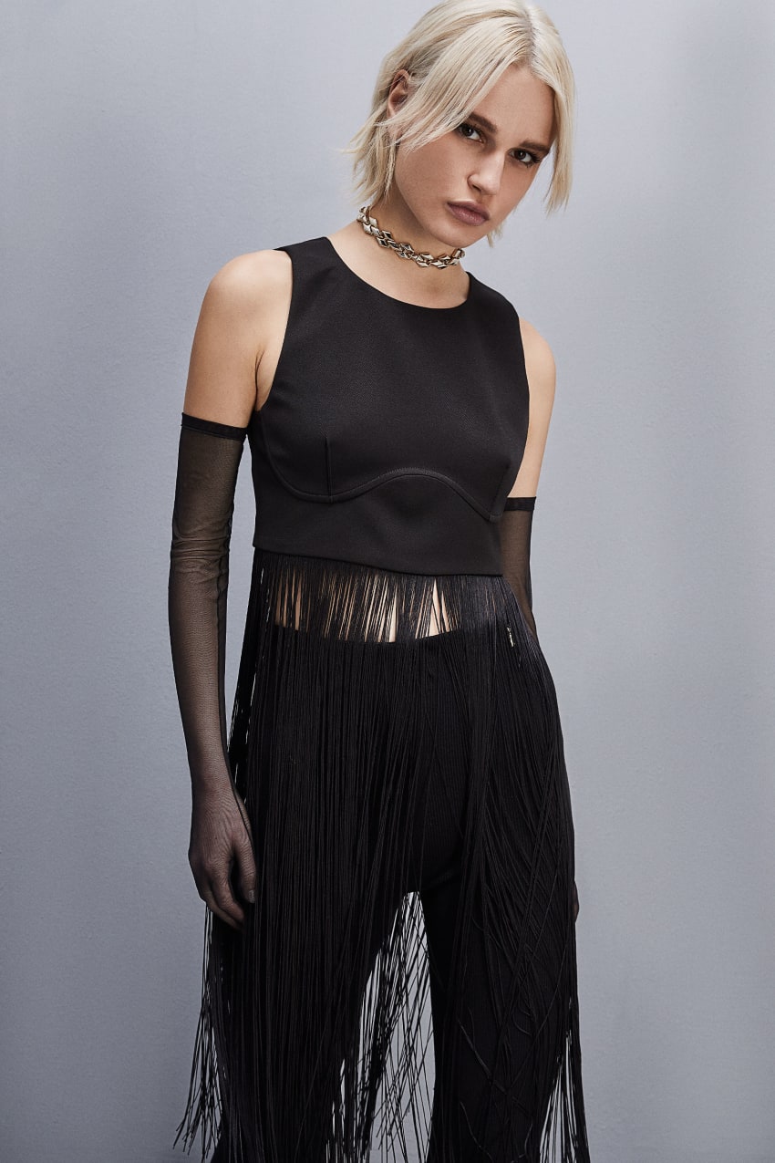 Patrizia Pepe Sleeveless Top With Fringes Fekete | ZGXML5721