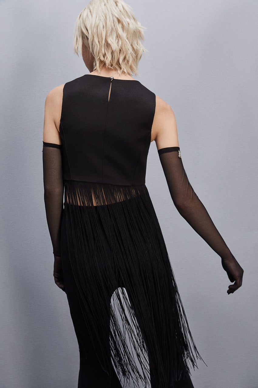 Patrizia Pepe Sleeveless Top With Fringes Fekete | ZGXML5721