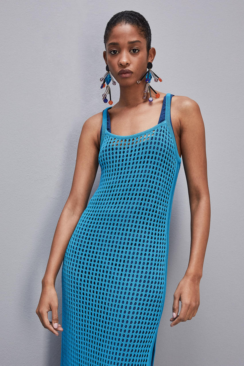 Patrizia Pepe Sleeveless Viscose Blend Mesh Dress Világos Kék | JGYUR1072