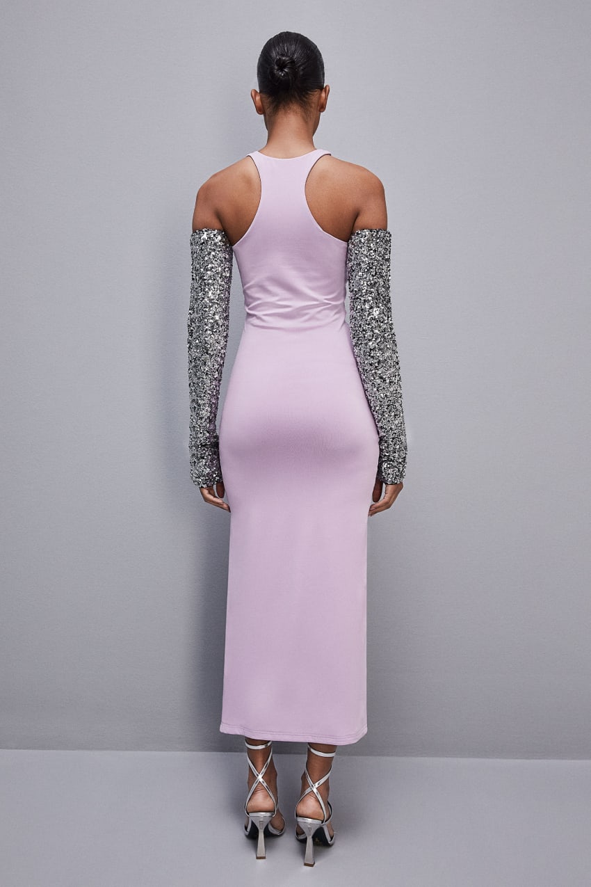 Patrizia Pepe Slim Dress In Jersey With Fly Rhinestones Lila | KMDYR2354