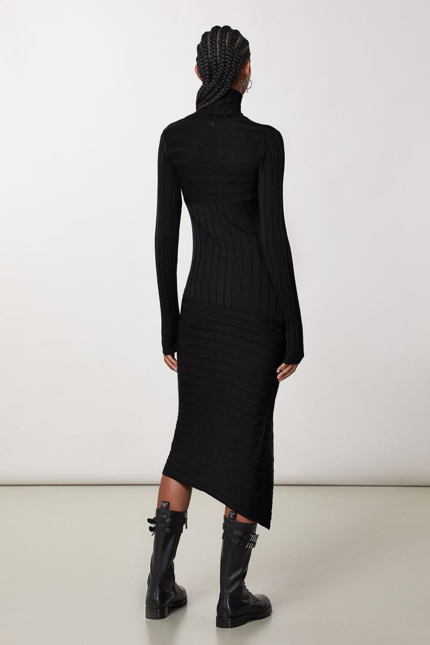 Patrizia Pepe Slim Fit Ribbed Dress Fekete | FNOSP6952