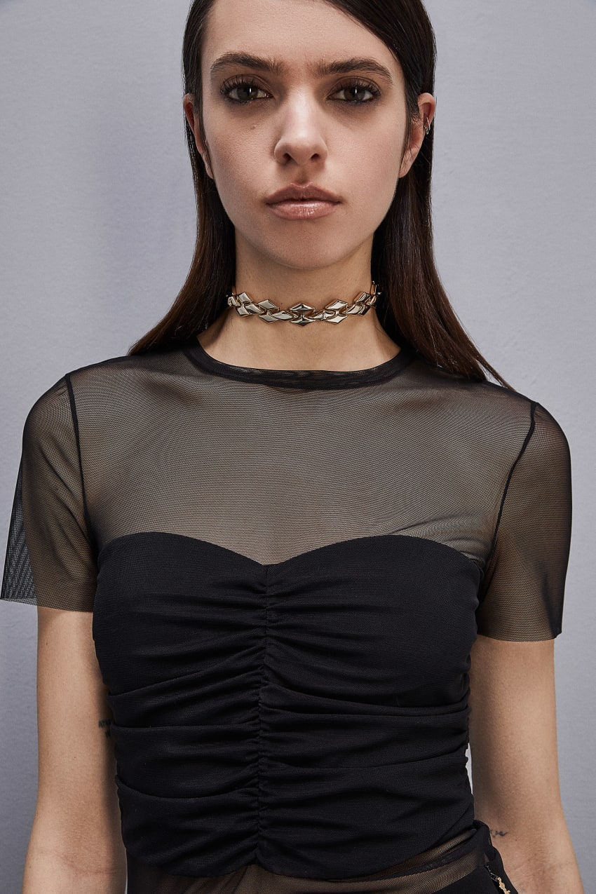 Patrizia Pepe Slim T-shirt In Stretch Tulle Fekete | DYZMW4165