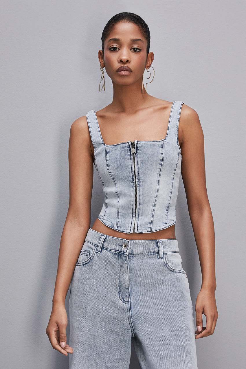 Patrizia Pepe Stretch Denim Top Világos Kék | VZYWQ7983