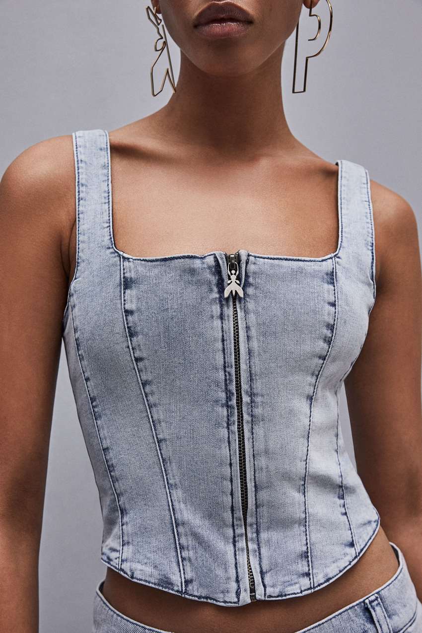 Patrizia Pepe Stretch Denim Top Világos Kék | VZYWQ7983