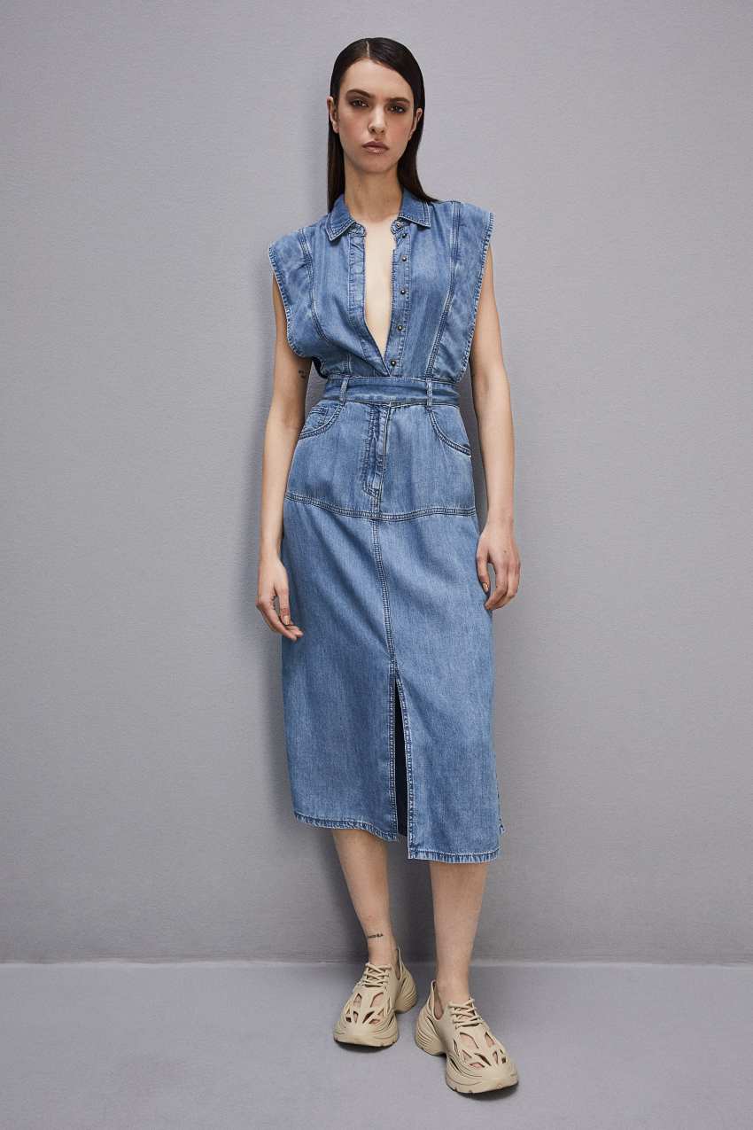 Patrizia Pepe Tencel Denim Sleeveless Dress Világos Kék | KYSWA8263