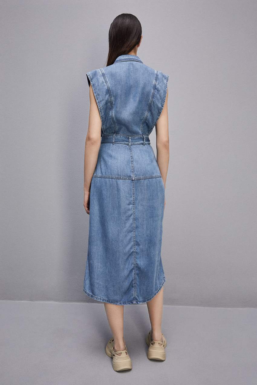 Patrizia Pepe Tencel Denim Sleeveless Dress Világos Kék | KYSWA8263