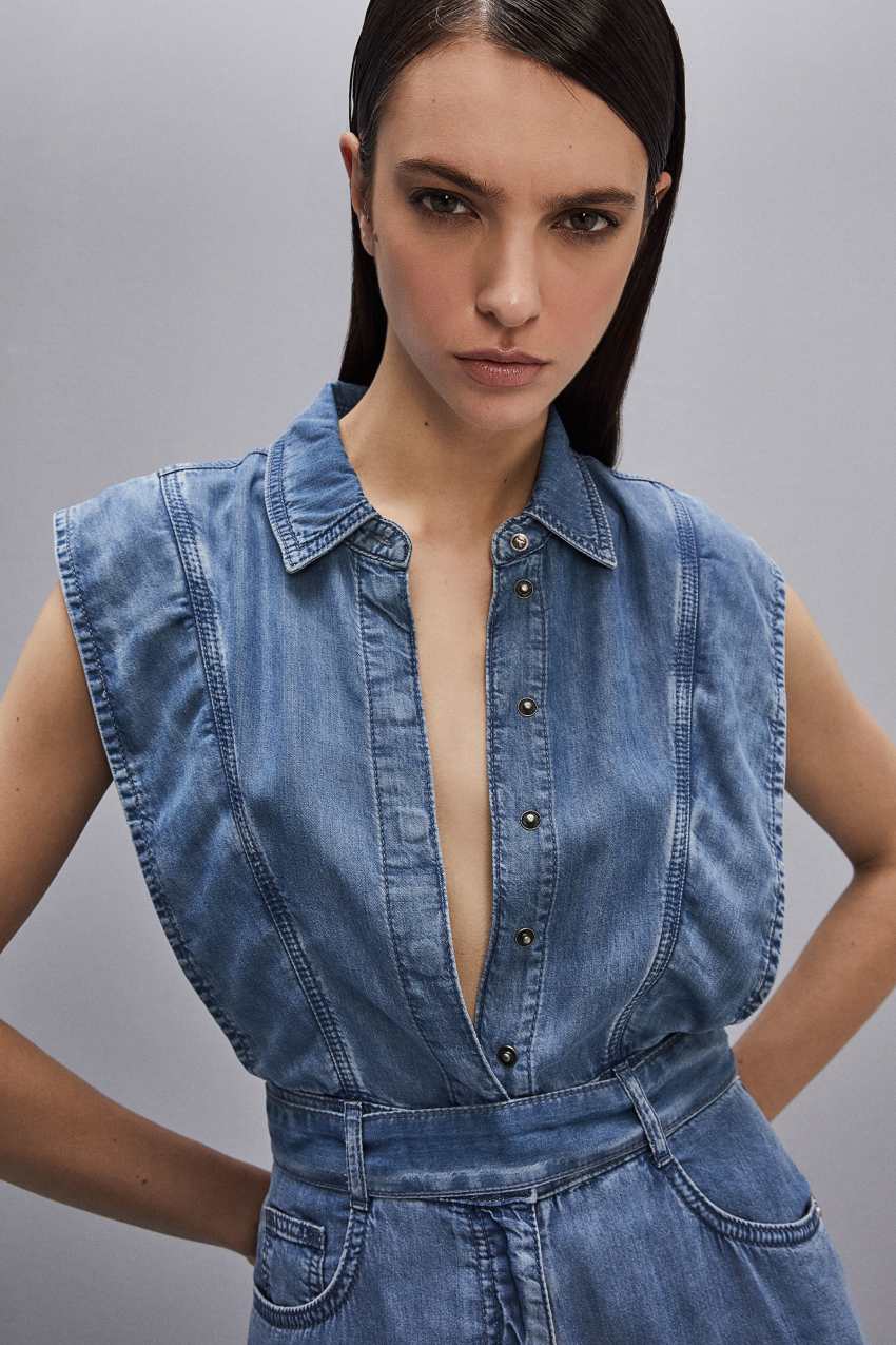 Patrizia Pepe Tencel Denim Sleeveless Dress Világos Kék | KYSWA8263