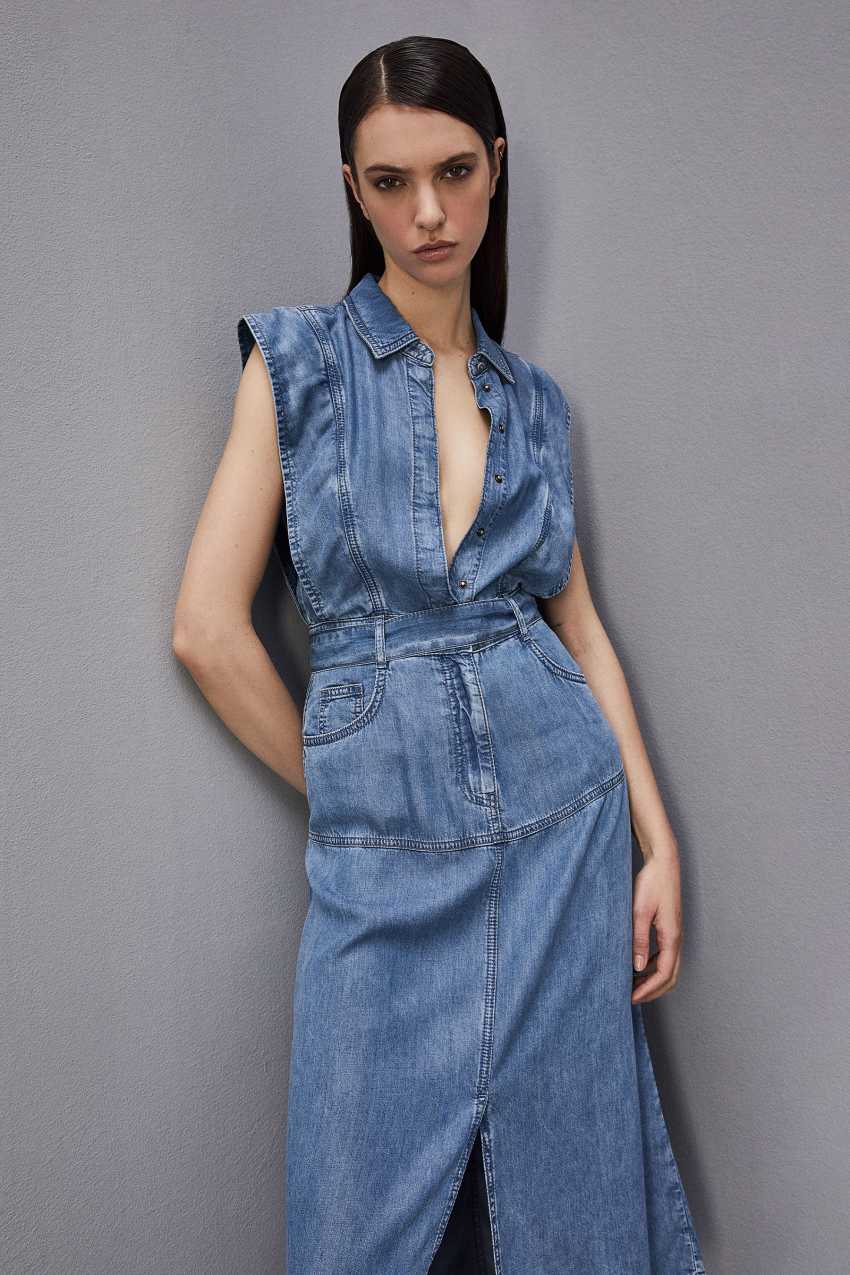 Patrizia Pepe Tencel Denim Sleeveless Dress Világos Kék | KYSWA8263