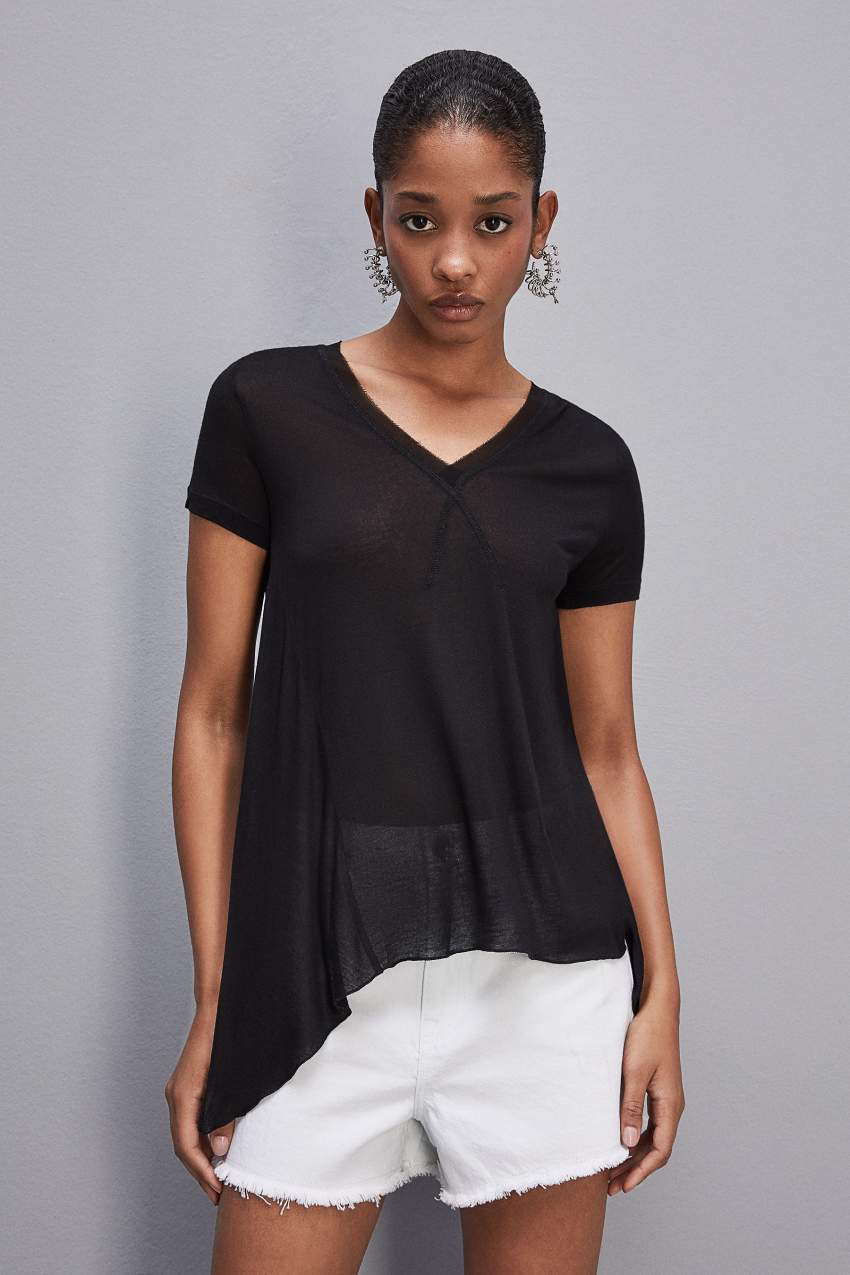 Patrizia Pepe T-shirt In Super Light Modal Jersey Fekete | EMLKY7945