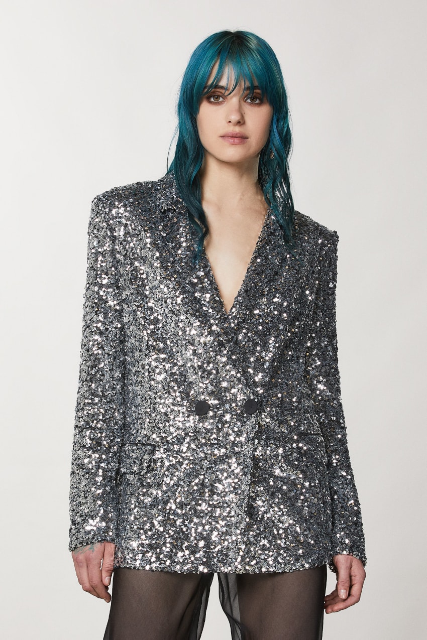 Patrizia Pepe Two-button Jacket With Sequins Szürke | JWDZV3920