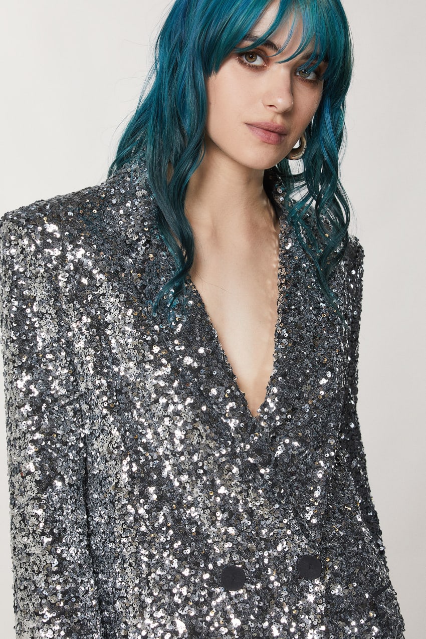 Patrizia Pepe Two-button Jacket With Sequins Szürke | JWDZV3920