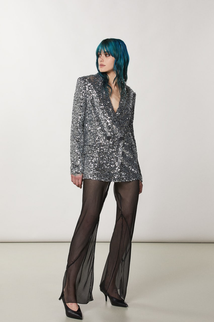 Patrizia Pepe Two-button Jacket With Sequins Szürke | JWDZV3920