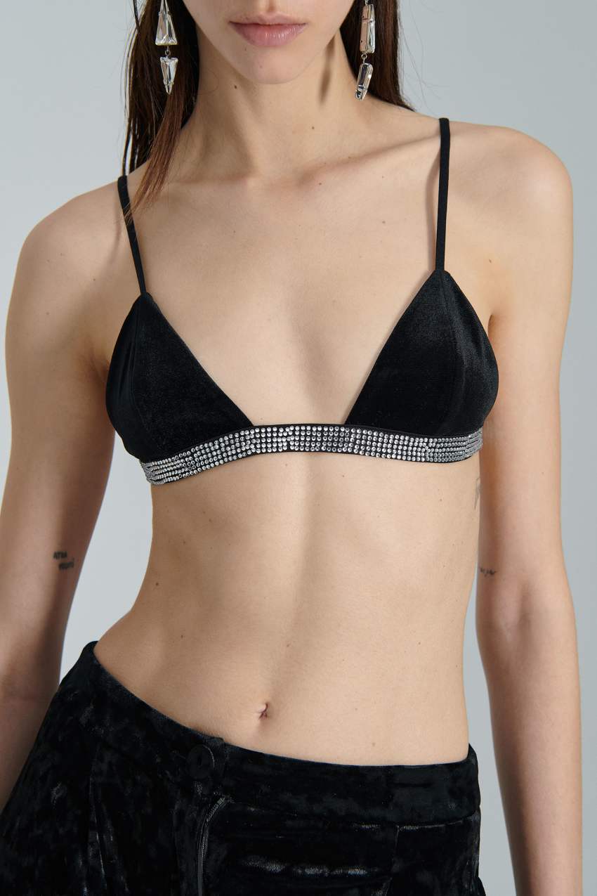 Patrizia Pepe Velvet Bra With Rhinestones Fekete | WJUZT3480