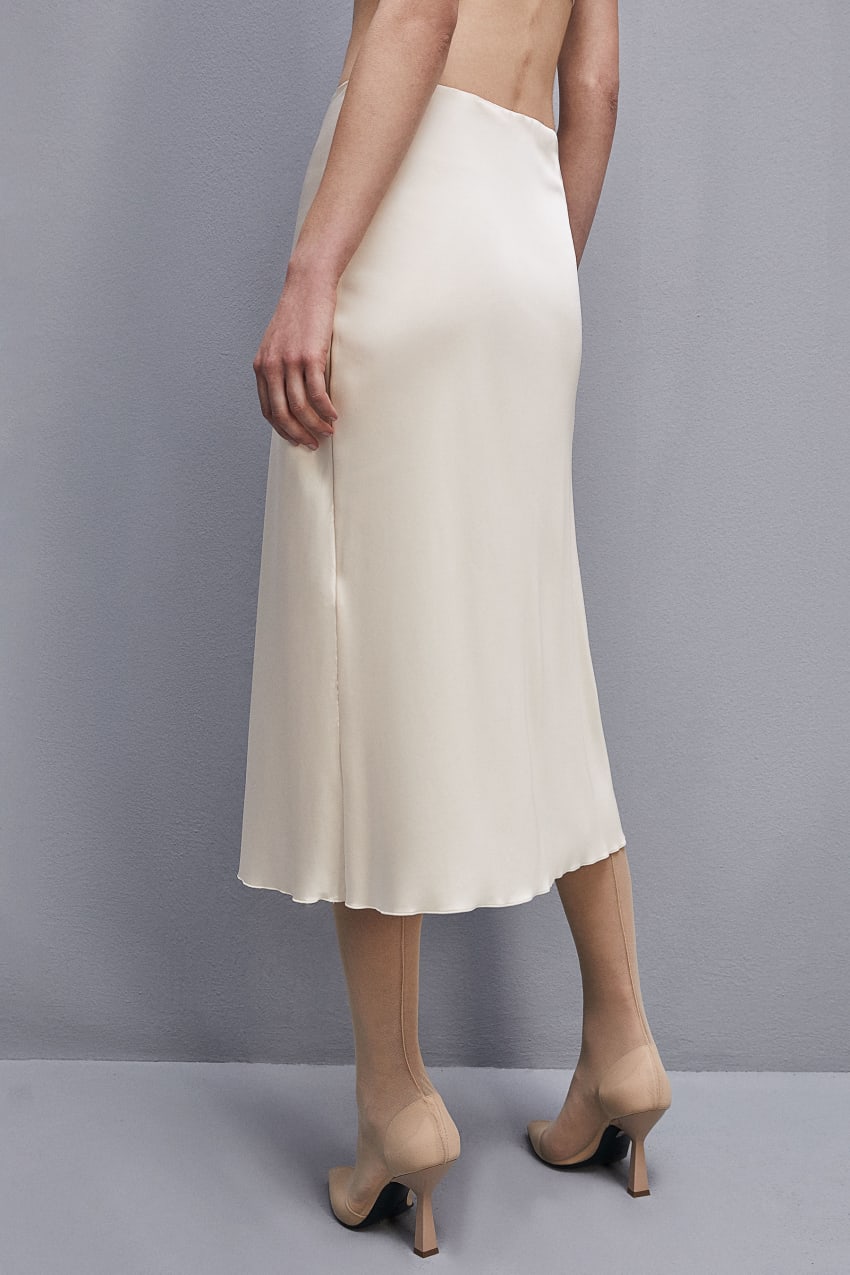 Patrizia Pepe Viscose Satin Midi Skirt Bézs | FCZQP0268