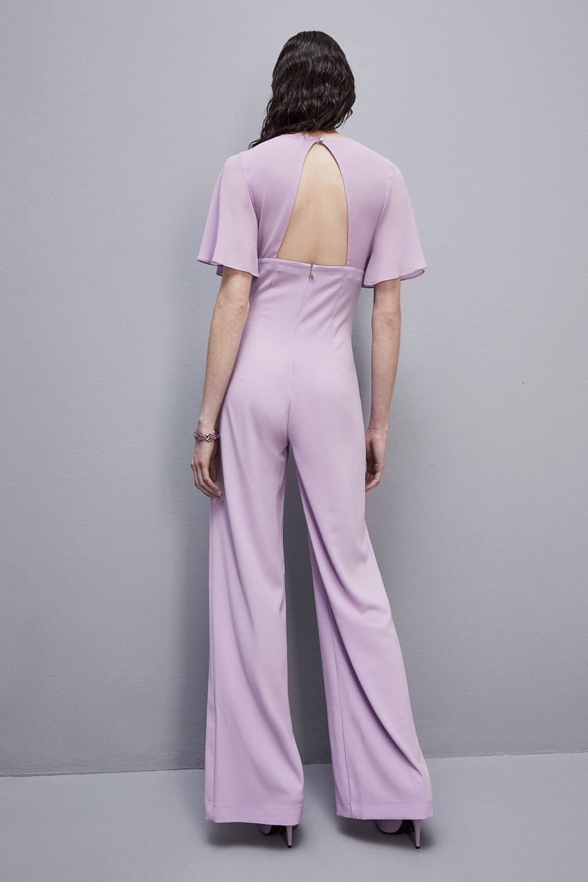 Patrizia Pepe V-neck Jumpsuit In Sablè Crepe Fabric Lila | LZSWN5031