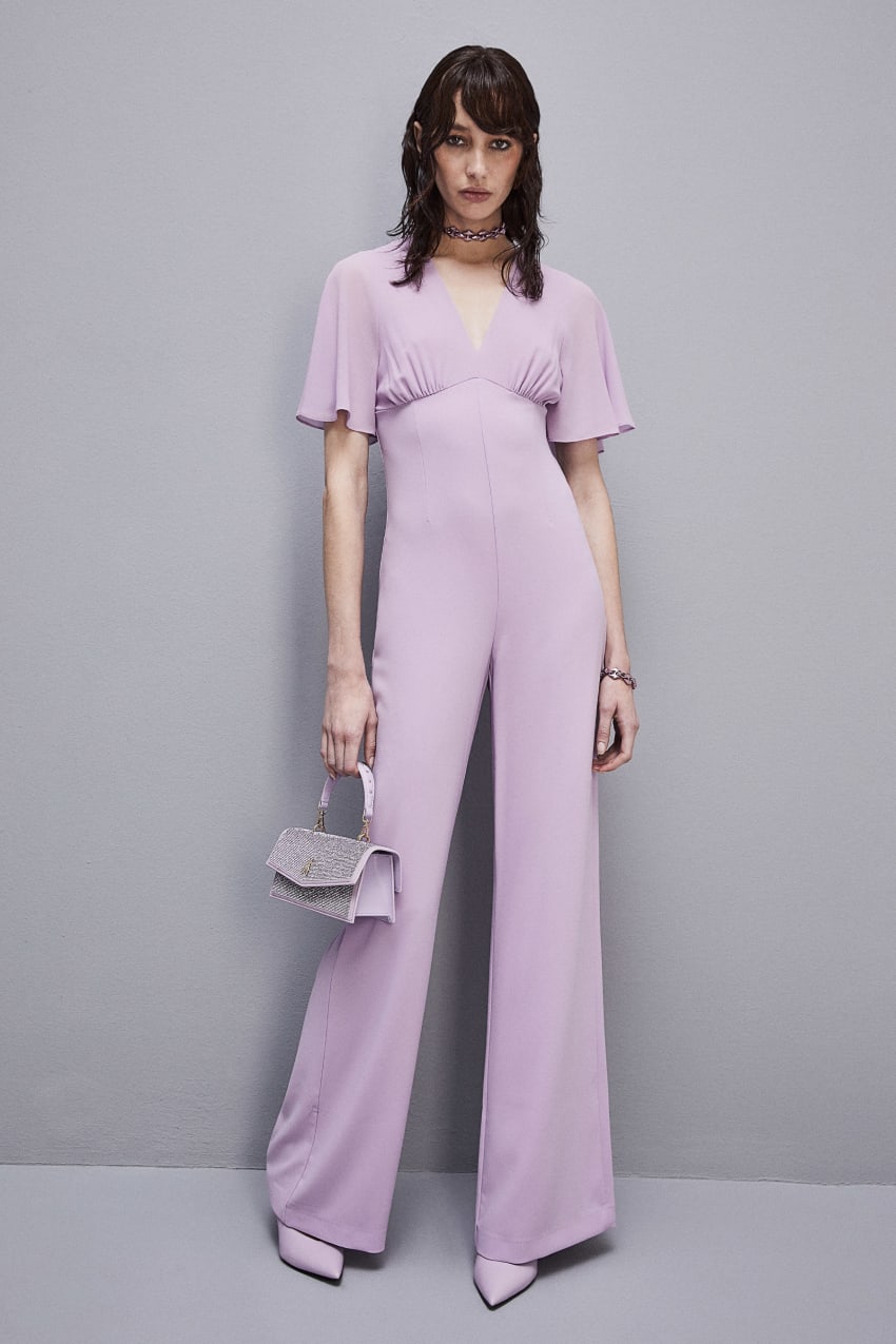 Patrizia Pepe V-neck Jumpsuit In Sablè Crepe Fabric Lila | LZSWN5031