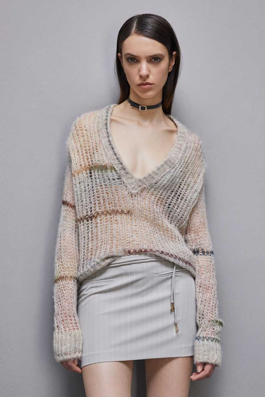 Patrizia Pepe Wool Blend Mesh Sweater Színes | JOMFQ9172