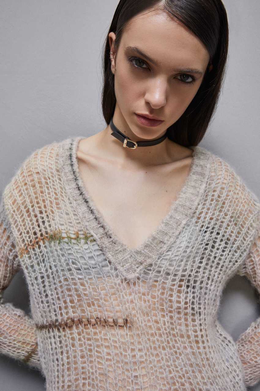 Patrizia Pepe Wool Blend Mesh Sweater Színes | JOMFQ9172