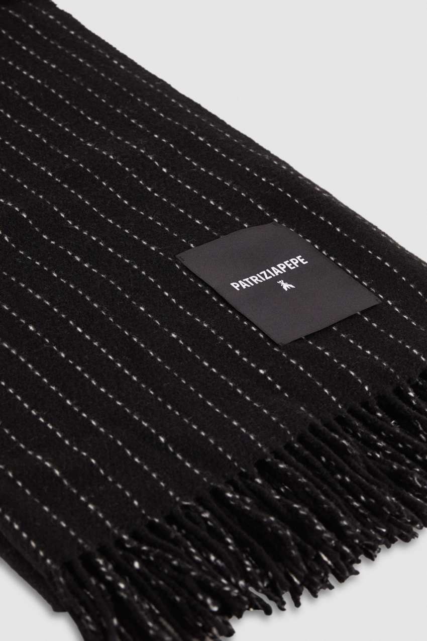 Patrizia Pepe Wool-blend Pinstripe Scarf Fekete | IBRXE1063