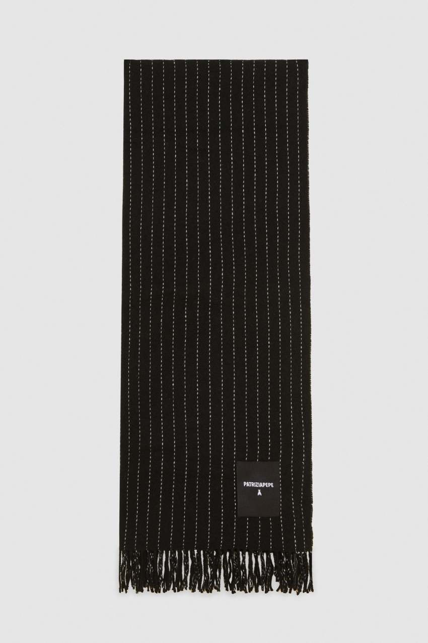 Patrizia Pepe Wool-blend Pinstripe Scarf Fekete | IBRXE1063