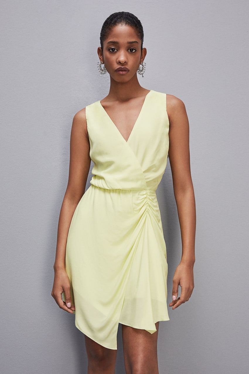 Patrizia Pepe Wrap-effect Sleeveless Dress In Certified Viscose Sárga | WSHLO1059